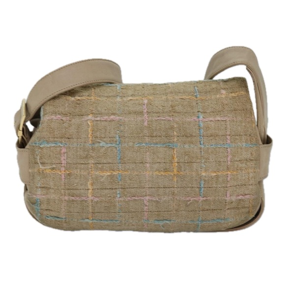 CHANEL Shoulder Bag Tweed Leather Beige CC Auth 77795 - Picture 2 of 16